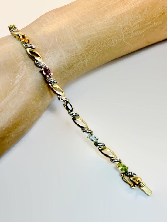 FAS Jewelry - Gemstone Bracelet, Sterling Silver, Blue Topaz, Garnet, Amethyst, Peridot